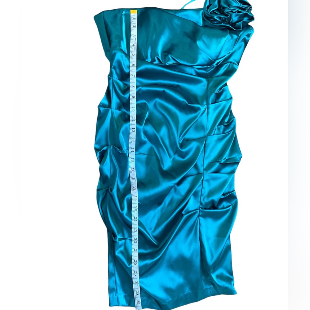 XScape One Shoulder Ruched Cocktail Bodycon Dress Turquoise - Picture 4 of 8
